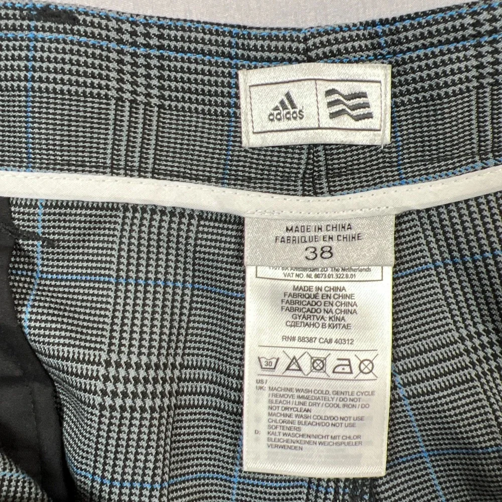 Adidas Golf Shorts Mens 38 Gray Plaid Flat Front High Rise Performance Casual